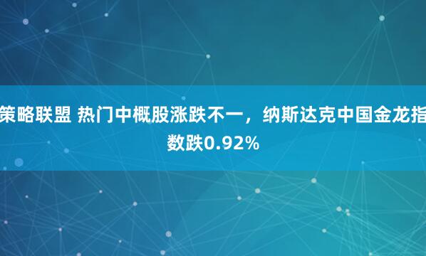 策略联盟 热门中概股涨跌不一，纳斯达克中国金龙指数跌0.92%