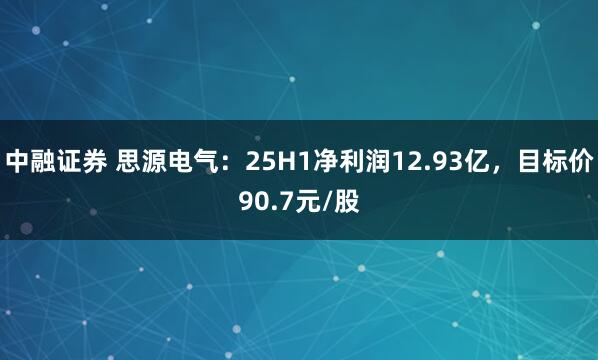 中融证券 思源电气：25H1净利润12.93亿，目标价90.7元/股